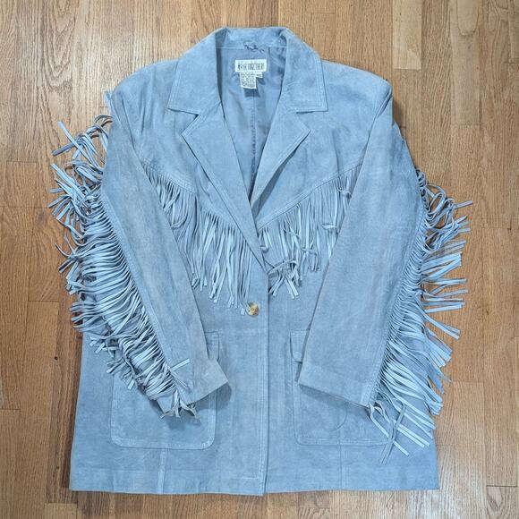 Wear Together Jackets & Blazers - Vintage “Wear Together!” Blue Suede Fringe Leather Jacket – 🐎✨